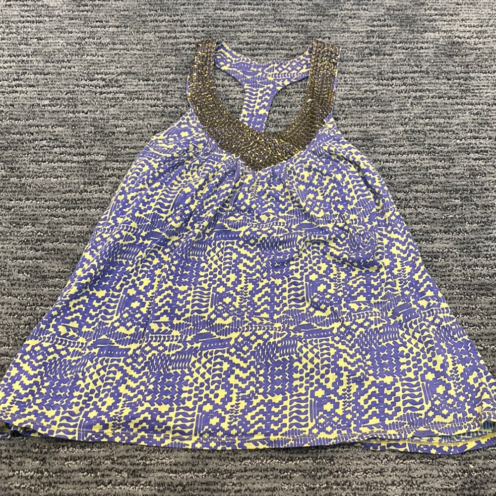 Moda International tank top with embellished collar.